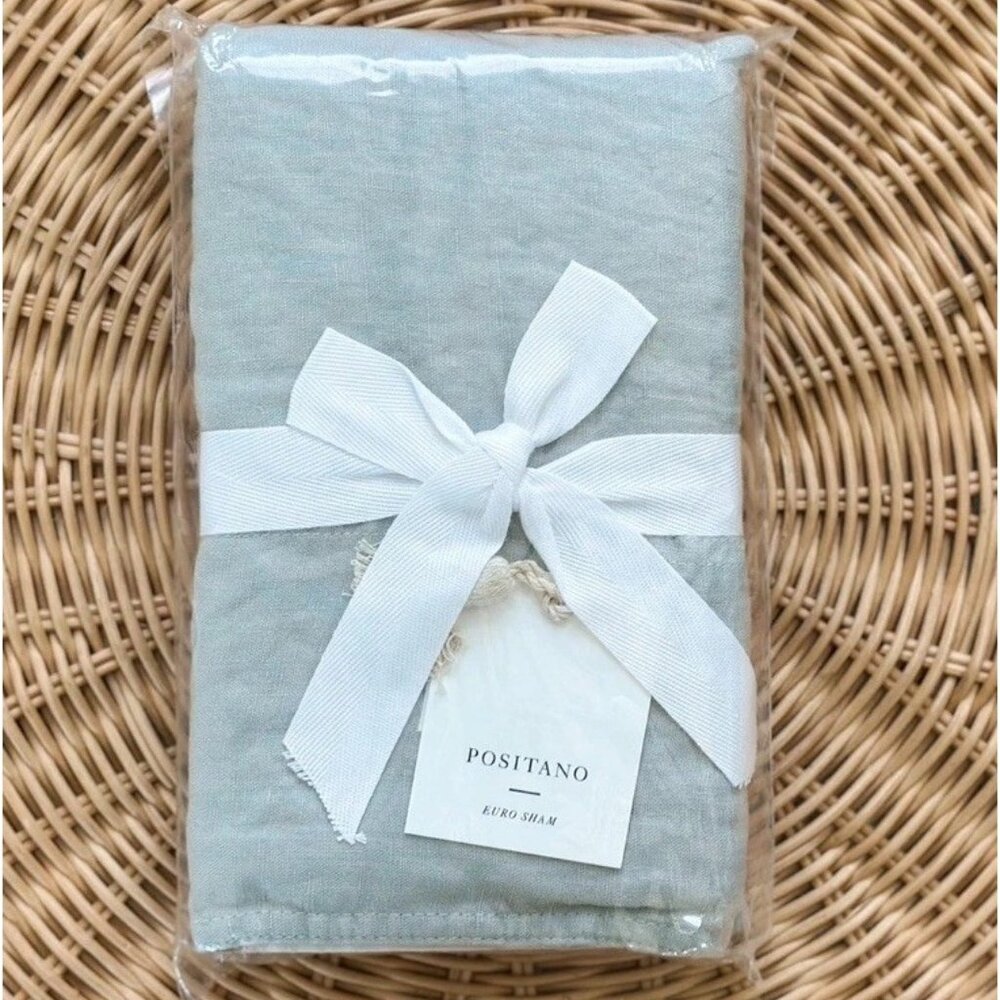 NEW Serena & Lily Positano Linen Euro Pillow Sham-Eucalyptus Green